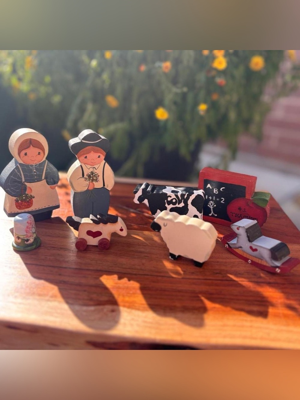 90s Hand Painted Wooden Farm Figurines